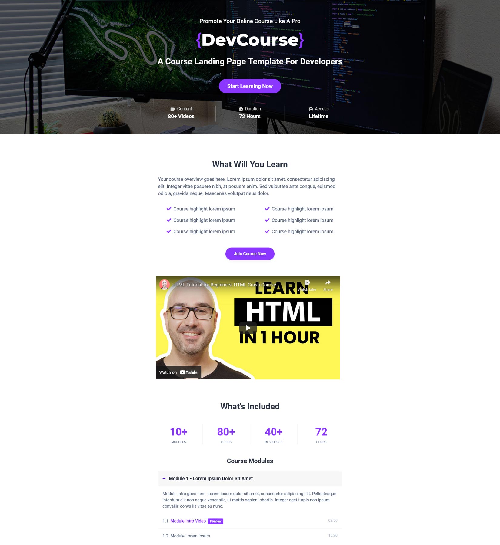 DevCourse Free Bootstrap 5 Course Template